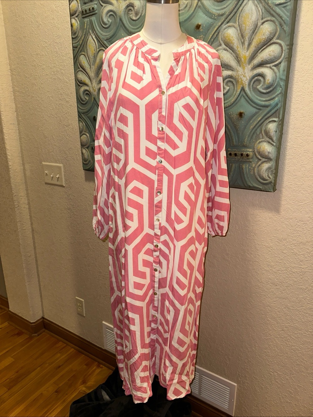 SSYS You've Got The Idea Pink Geometric Midi Dress  Medium 100% Cotton - Picture 3 of 9